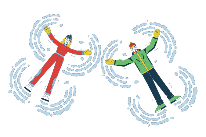 Casal fazendo anjos de neve  Illustration
