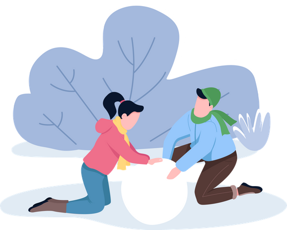 Casal fazendo boneco de neve juntos  Ilustração