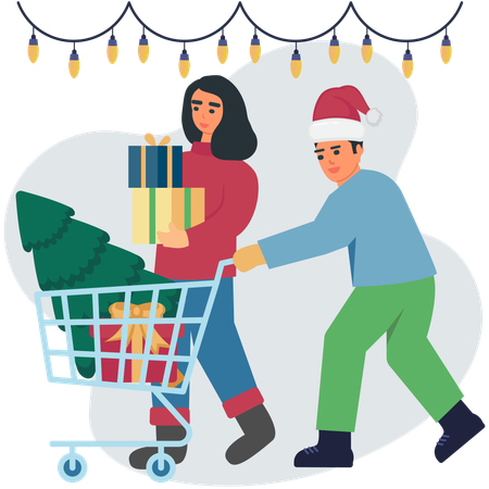 Casal fazendo compras de natal  Ilustração