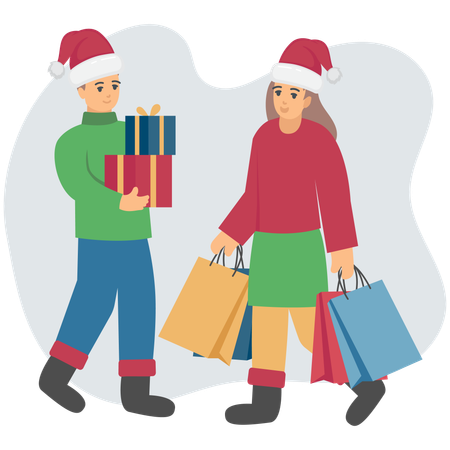 Casal fazendo compras de natal  Ilustração