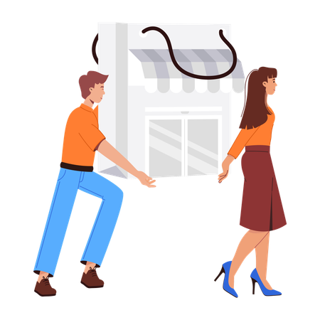 Casal fazendo compras de roupas  Ilustração