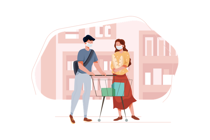 Casal fazendo compras na loja durante a pandemia  Ilustração
