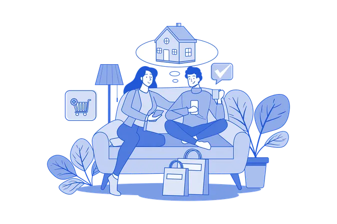 Casal fazendo compras online  Illustration