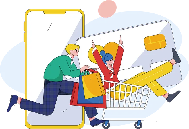 Casal fazendo compras online  Ilustração