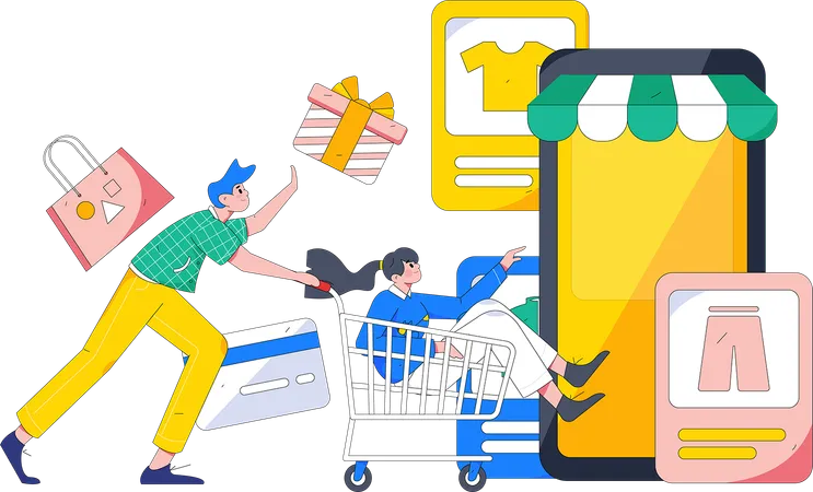 Casal fazendo compras online  Ilustração