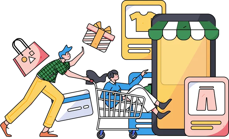 Casal fazendo compras online  Illustration