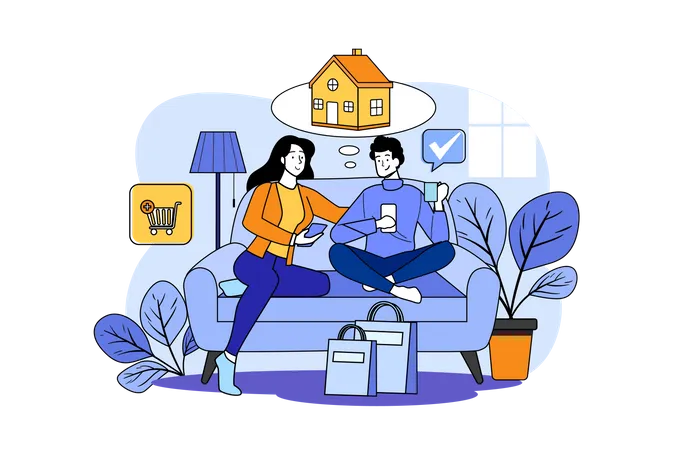 Casal fazendo compras online  Ilustração