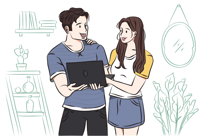 Casal fazendo compras online  Ilustração