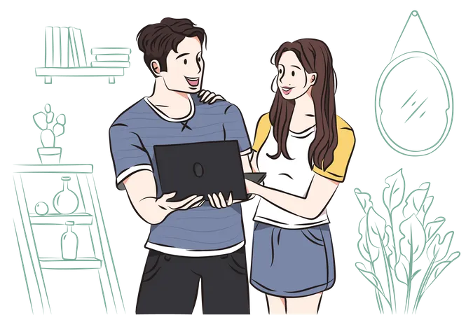 Casal fazendo compras online  Ilustração