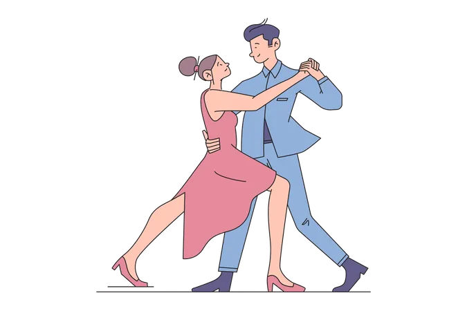 Casal fazendo dança romântica  Ilustração