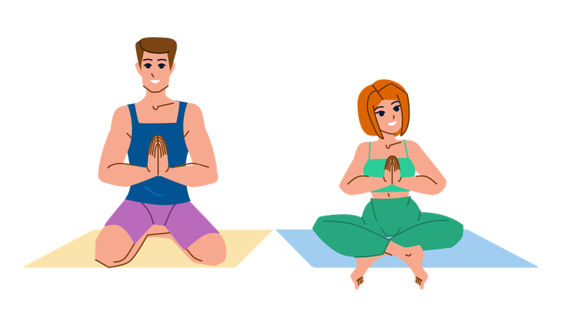 Casal fazendo ioga juntos  Ilustração