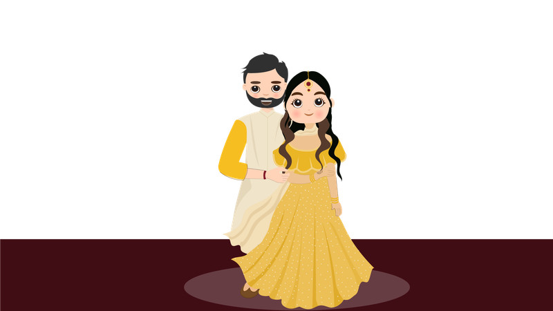 Casal fazendo pose para sessão de fotos de casamento Haldi  Ilustração