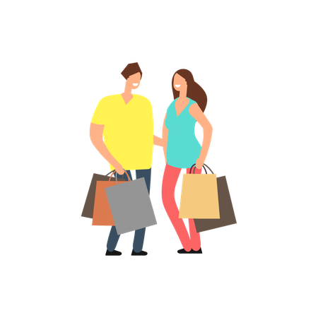 Casal feliz fazendo compras  Ilustração