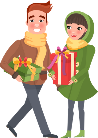 Casal feliz fazendo compras de Natal  Ilustração