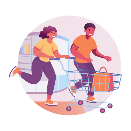 Casal feliz indo às compras  Ilustração