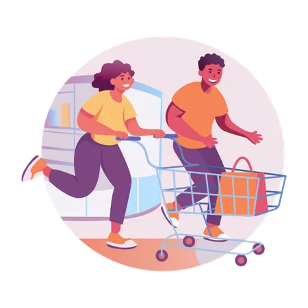 Casal feliz indo às compras  Ilustração