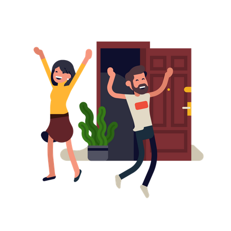 Casal feliz porque o bloqueio terminou  Ilustração