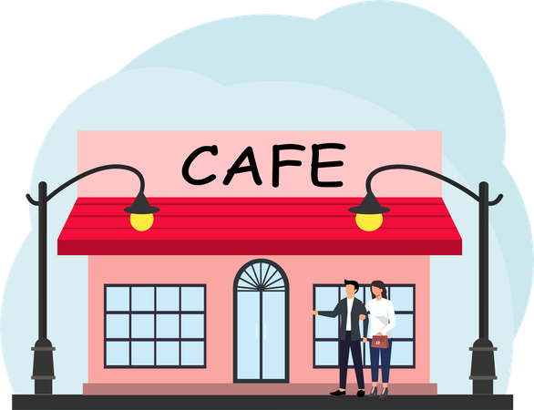 Casal fora do café  Ilustração