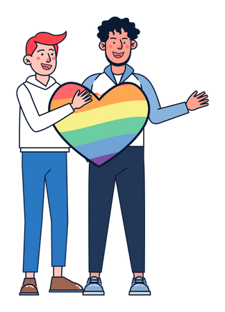 Casal gay segurando coração  Ilustração