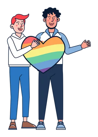 Casal gay segurando coração  Ilustração