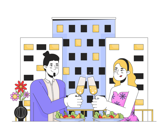 Casal heterossexual em restaurante noturno  Ilustração