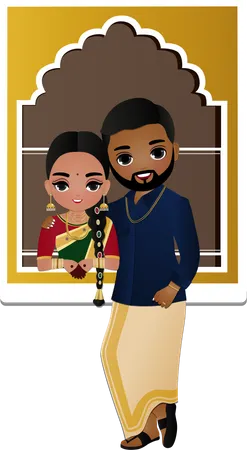 Cartao De Convite De Casamento O Lindo Casal De Noivos No Tradicional Personagem De Desenho Animado De Vestido Indiano Ilustração