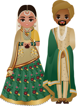 Casal hindu vestindo roupas de casamento  Ilustração