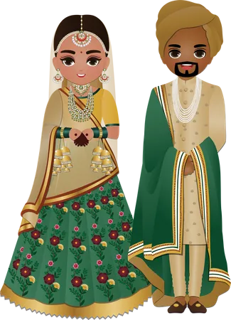 Casal hindu vestindo roupas de casamento  Ilustração
