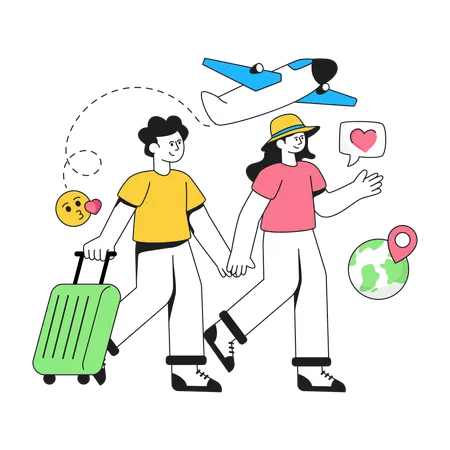 Casal indo viajar  Ilustração