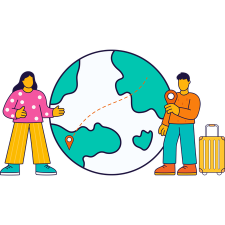 Pessoas planejando uma turnê mundial  Ilustração