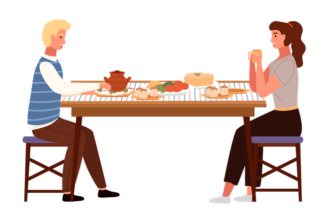 Casal jantando  Ilustração