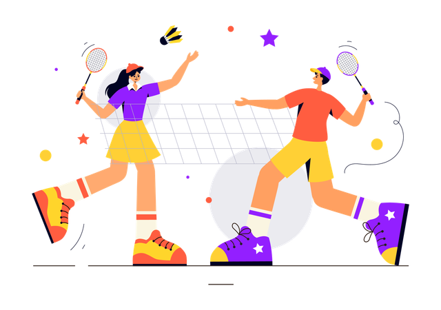 Casal jogando badminton  Ilustração