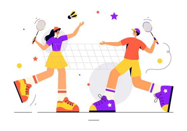 Casal jogando badminton  Ilustração