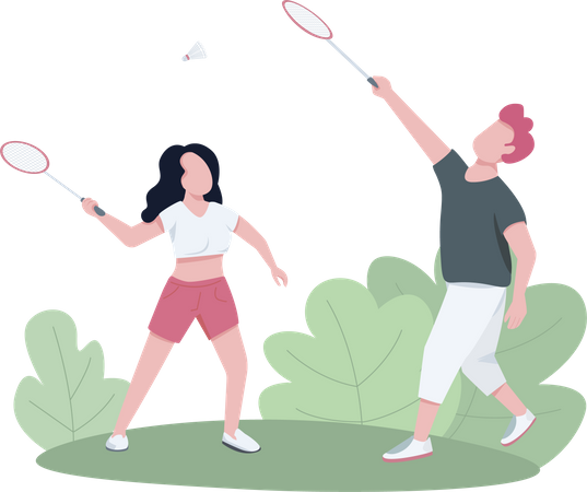 Casal jogando badminton ao ar livre  Ilustração