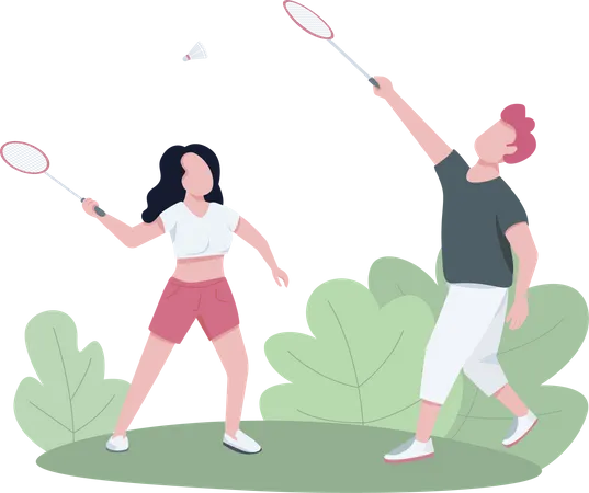 Casal jogando badminton ao ar livre  Ilustração