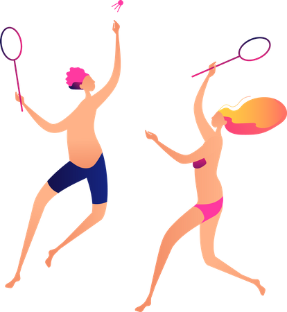 Casal jogando badminton na praia  Ilustração