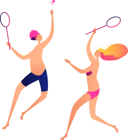 Casal jogando badminton na praia  Ilustração