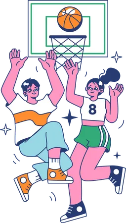 Casal jogando basquete  Ilustração