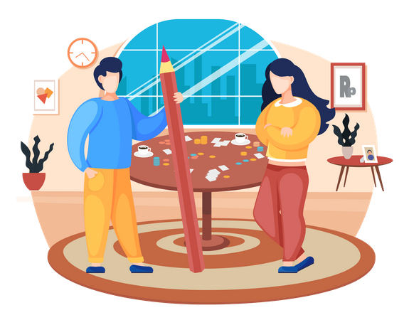 Casal jogando jogo de tabuleiro em casa  Ilustração
