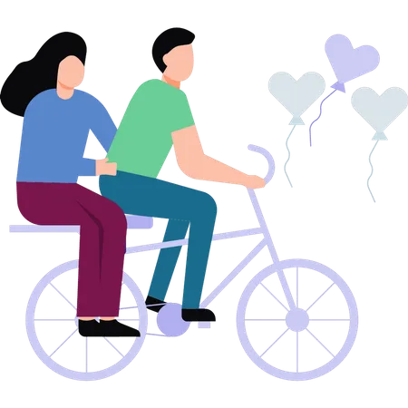 Jovem casal andando de bicicleta  Ilustração