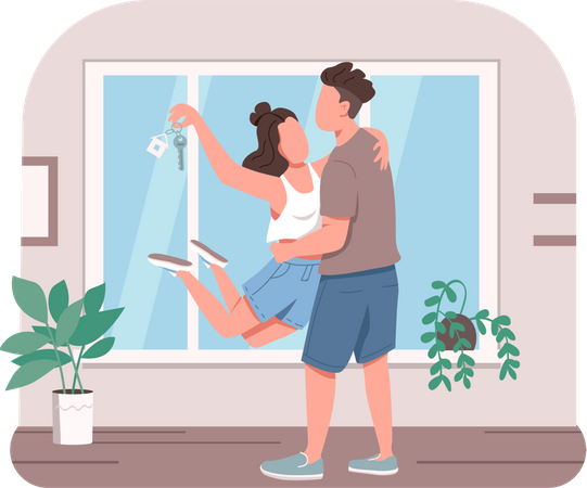 Casal jovem com nova chave do apartamento  Ilustração