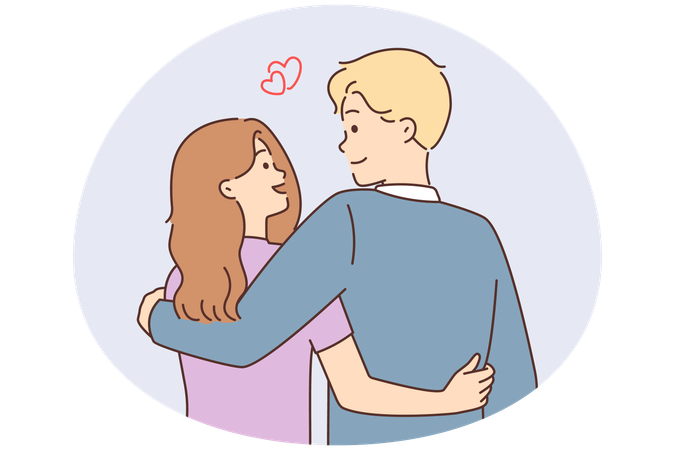 Jovem casal feliz se abraçando sentindo-se apaixonado  Ilustração