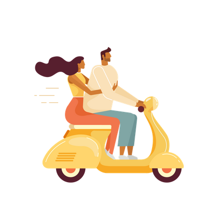 Jovem casal em scooter em Roma  Ilustração