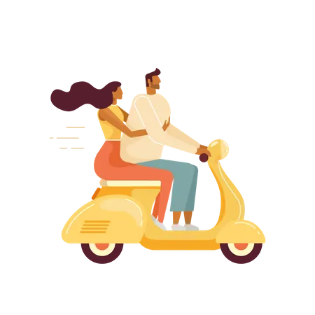 Jovem casal em scooter em Roma  Ilustração