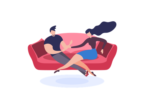 Jovem casal sentado no sofá  Ilustração