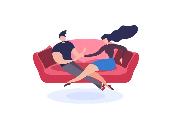 Jovem casal sentado no sofá  Ilustração