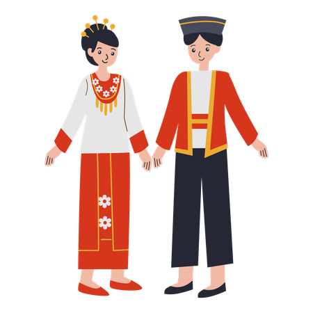 Casal jovem vestindo Maluku do Norte  Ilustração