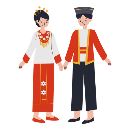 Casal jovem vestindo Maluku do Norte  Ilustração