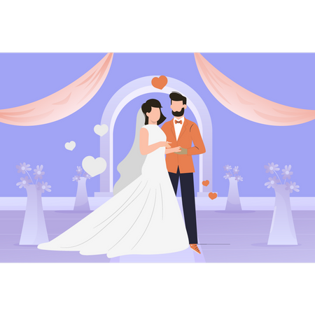 Casal juntos no dia do casamento  Ilustração