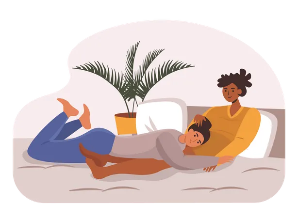 Casal de lésbicas relaxando na cama  Ilustração